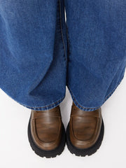 ROUND TOE CHUNKY HEELED LOAFERS