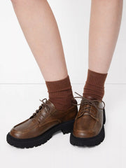 ROUND TOE LACE-UP CHUNKY HEEL LOAFERS