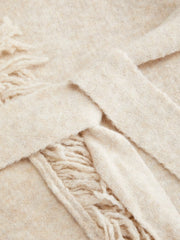 Fringed Wool-blend Knit Wrap Cardigan With Belt