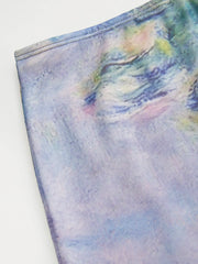 Mesh Oil Painting Mid Rise Lettuce Trim Mermaid Maxi Skirt