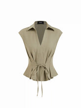 V-Neck Ruched Ruffled Tie Front Blouse