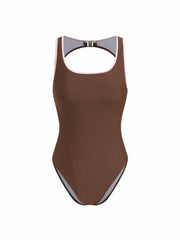 Scoop Neckline Colorblock Cut Out One-piece Swimsuit