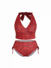 Halter Floral Drawstring Full Coverage Tankini Bikini Set Curve & Plus
