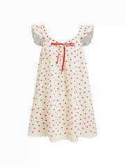Heart Graphic Bowknot Ruffled Lace Trim Mini Nightdress