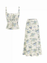 Floral Square Neck Drawstring Tank Top & Mid Rise Maxi Skirt Set