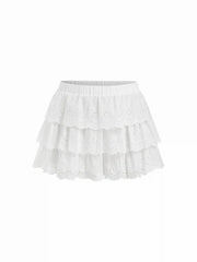 Cotton Mid Rise Broderie Anglaise Layered Micro Bloomer Shorts Curve & Plus