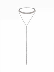 RHINESTONE Y-SHAPED LAYERED NECKLACE