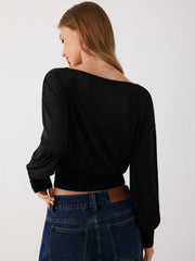 Cotton-blend Textured Asymmetrical Neck Lantern Sleeve Oversized Top & Cami Top