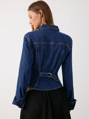 Washed Denim Collar Button Front Blouse