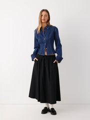 Washed Denim Collar Button Front Blouse