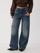 Washed Denim Low Rise Studded Straight Leg Jeans