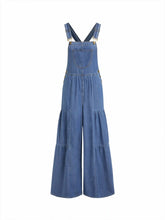 Washed Denim Wide Leg Overalls With Metal Detail