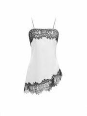 Two Tone Square Neck Lace Panel Asymmetrical Cami Top