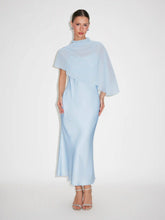 Satin High Neck Cape Sleeve Maxi Dress