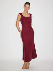 Square Neck Ruched Shimmer Mermaid Maxi Dress