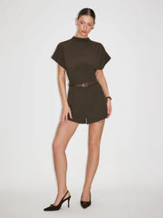 Stand Collar Romper With Belt