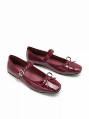SQUARE TOE BOWKNOT DECOR BUCKLE MARY JANE FLATS