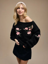 Knit Asymmetrical Neck Lantern Sleeve Floral Top