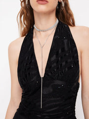 RHINESTONE Y-SHAPED LAYERED NECKLACE