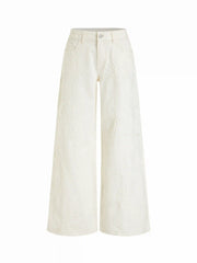 Denim Low Rise Jacquard Floral Wide Leg Jeans