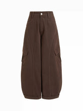 Cotton-blend Mid Rise Pocket Barrel-leg Trousers