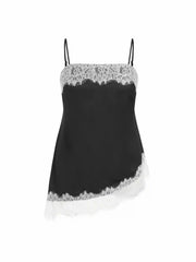 Satin Square Neck Lace Panel Asymmetrical Cami Top Curve & Plus