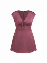 V-neck Zipper Ruched Mini Dress Curve & Plus