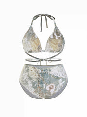 Shaping Halter Toile de Jouy Triangle Cheeky Bikini Set & Sarong Curve & Plus