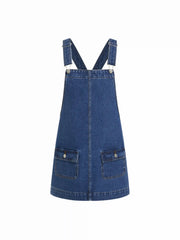 Denim Oversized A-line Pinafore Dress With Metal Detail