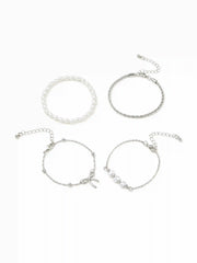 5 PCS BOWKNOT & FAUX PEARL BRACELET SET