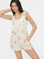 Corduroy Cherry Embroidery Buckle Up Romper