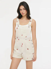 Corduroy Cherry Embroidery Buckle Up Romper