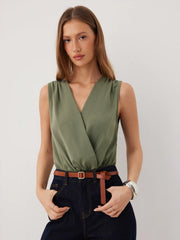 V-Neck Ruched Shirt Romper