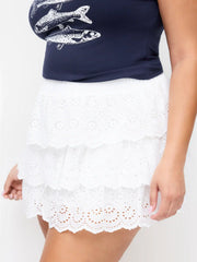 Cotton Mid Rise Broderie Anglaise Layered Micro Bloomer Shorts Curve & Plus
