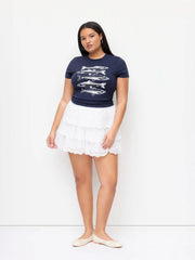 Cotton Mid Rise Broderie Anglaise Layered Micro Bloomer Shorts Curve & Plus