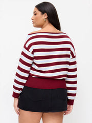 Knit Asymmetrical Neck Striped Sweater Curve & Plus