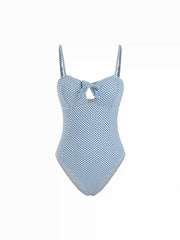 Sweetheart Neckline Gingham Graphic Bowknot One Piece Swimsuit