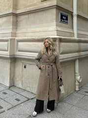 Houndstooth Oversized Trench Coat With Belt