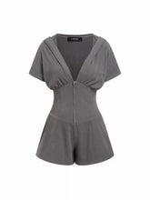 Textured V-neck Ruched Front Romper