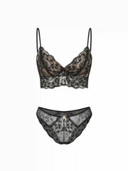 Lace V-Neck Plunge Bra & Mid Rise Briefs Lingerie Set