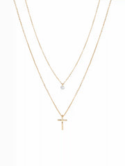 RHINESTONE & CROSS LAYERED NECKLACE