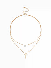 RHINESTONE & CROSS LAYERED NECKLACE