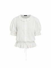 Cotton-blend Puff Sleeve Lace Trim Broderie Anglaise Oversized Blouse