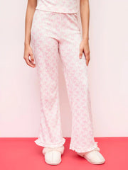 Jersey Round Neckline Bowknot Graphic Top & Straight Leg Trousers Loungewear Set