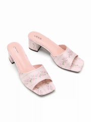 FLORAL PATTERN CHUNKY HEEL SANDALS