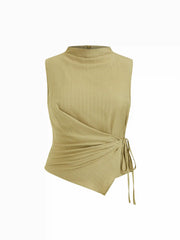 Stand Collar Ruched Knotted Tank Top Curve & Plus