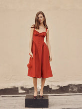 Cotton-blend Sculptural U-neckline Ruffled Lace Up Flared Maxi Dress