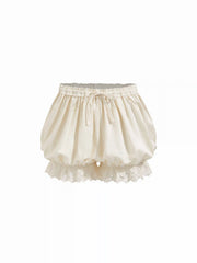 Lace Trim Bubble Hem Mid Rise Bloomer Shorts