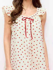 Heart Graphic Bowknot Ruffled Lace Trim Mini Nightdress