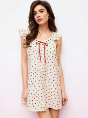 Heart Graphic Bowknot Ruffled Lace Trim Mini Nightdress